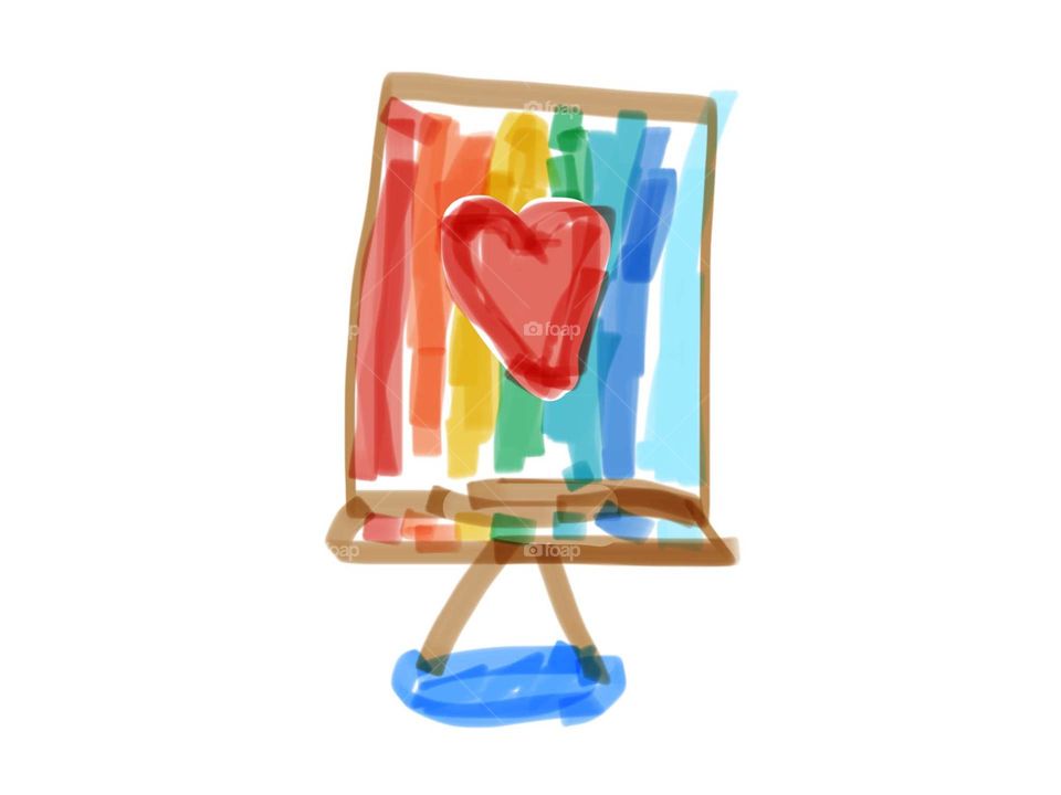 Art painting on an easel from a computer ap.