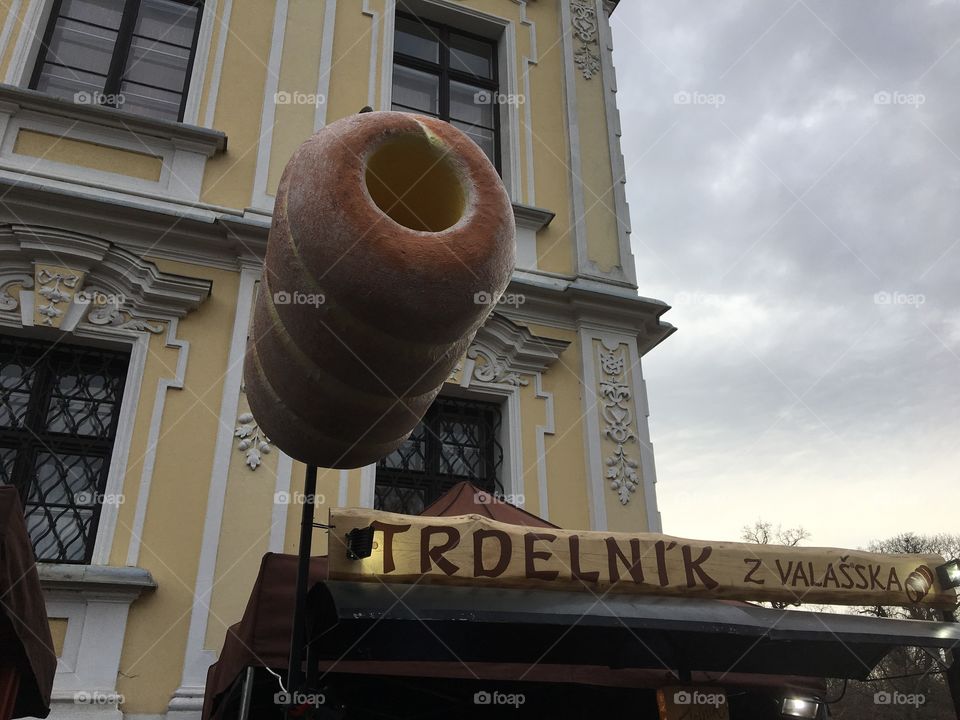 Czech Christmas stand selling Trdelník in Kravaré