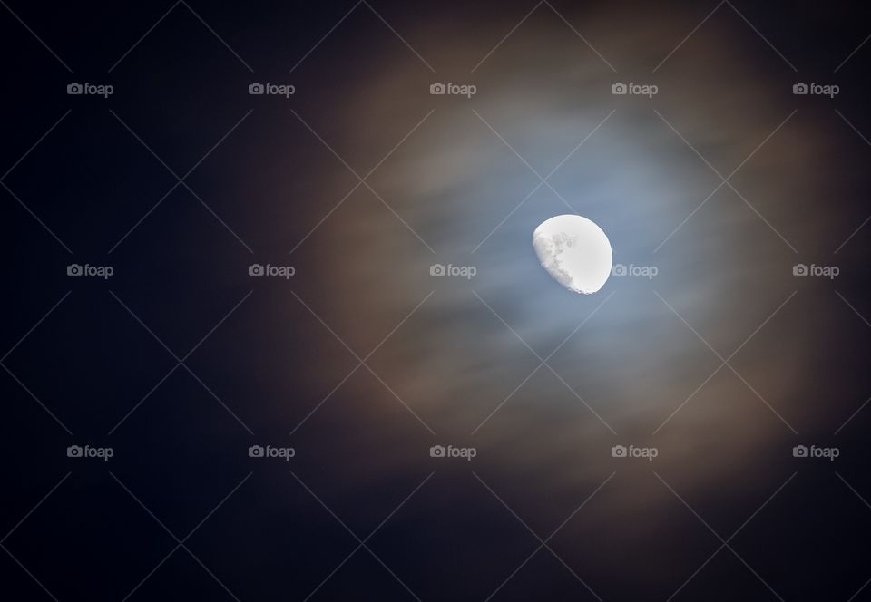 Thailand-August 10 2019:Halo half moon on black sky background before Thailand mother’s day