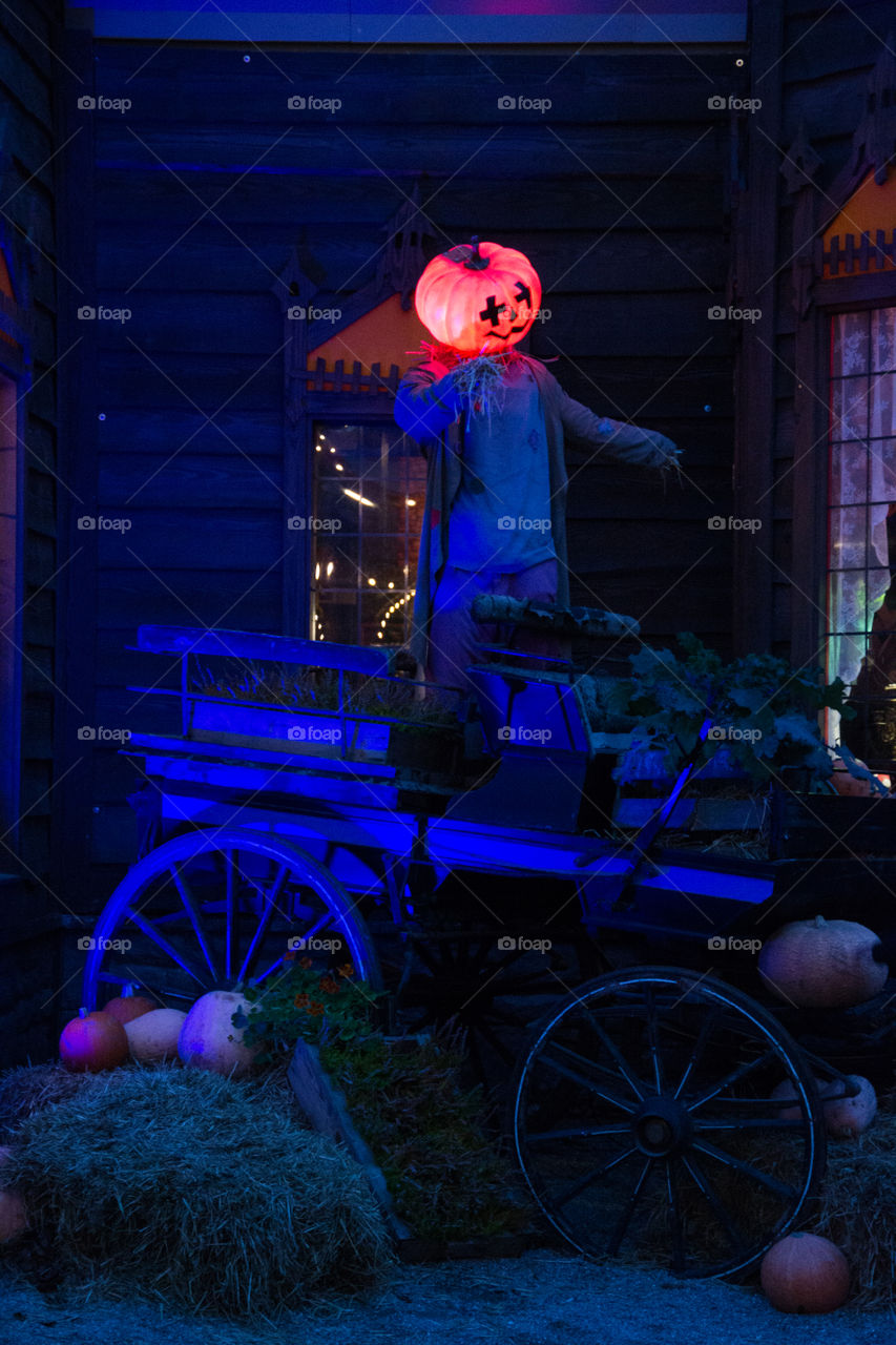 Pumpkin figure at Halloween market in Copenhagen.