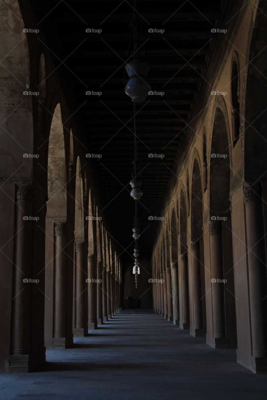 Columns and arches of mosque.