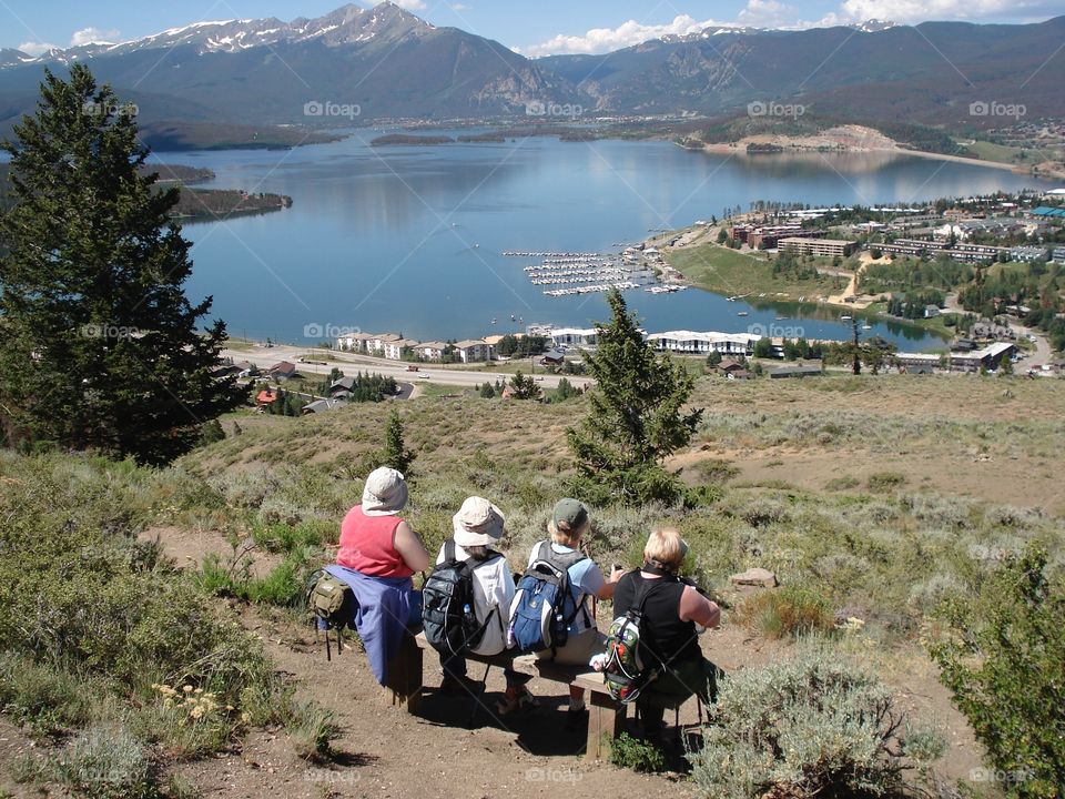 Four hikers enjoying the scenery in Breckenridge, Colorado