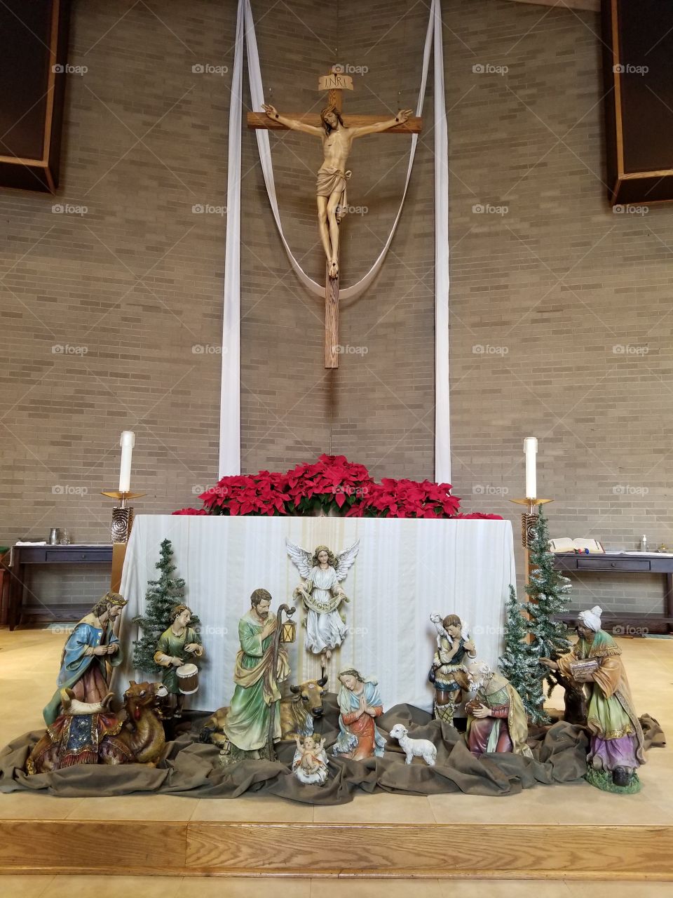 manger scene at the altar