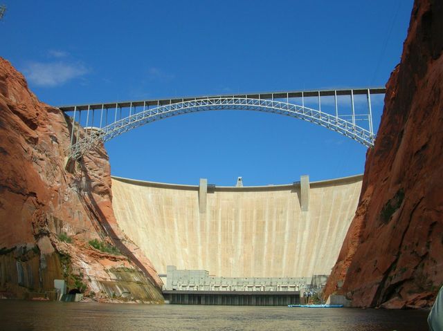 Paige Dam, Glen Canyon. "Looking up" at the Paige Dam from the river 
