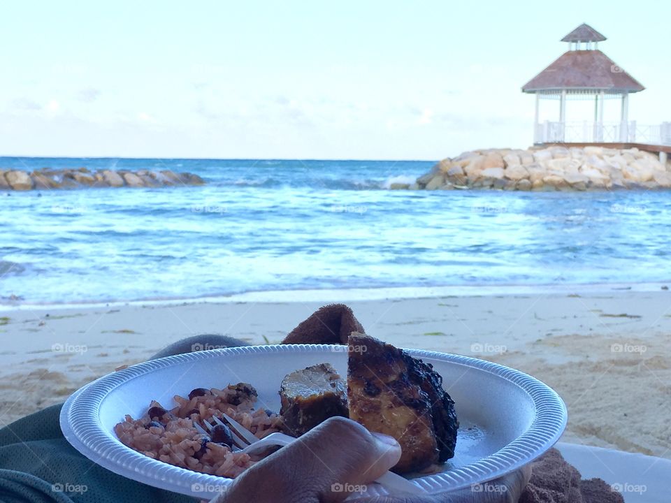 Enjoying food on the beach