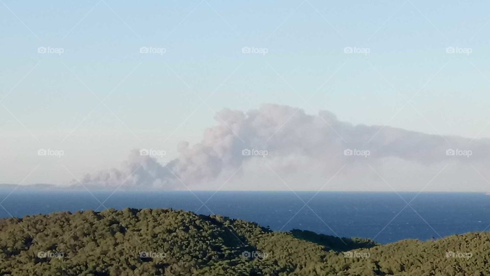 Smoke of a fire forest - Mediterranean sea
