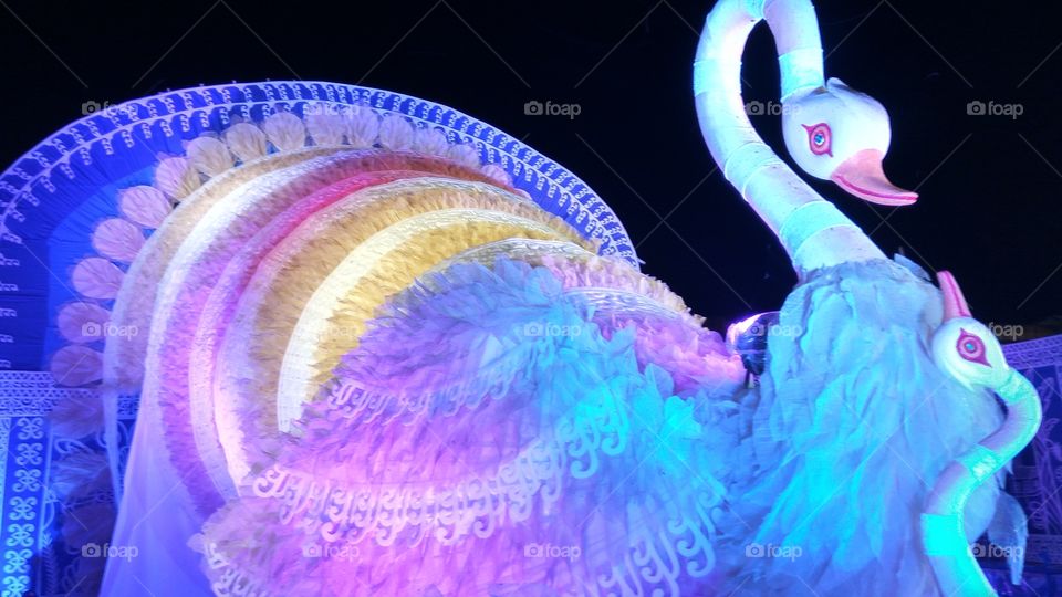 Beautiful peacock made of paper and polystyrene