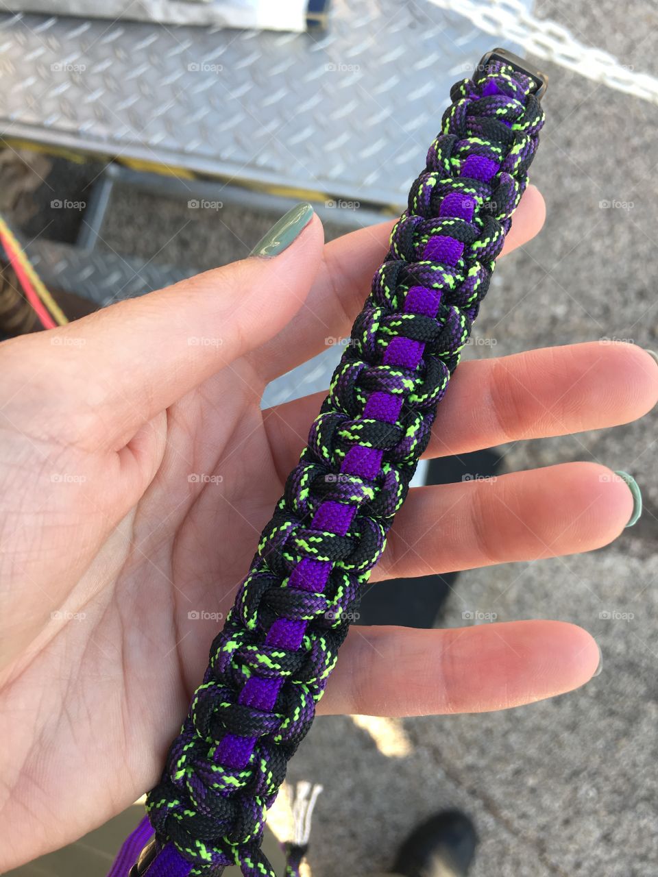 Military style bracelets with pops of color. 