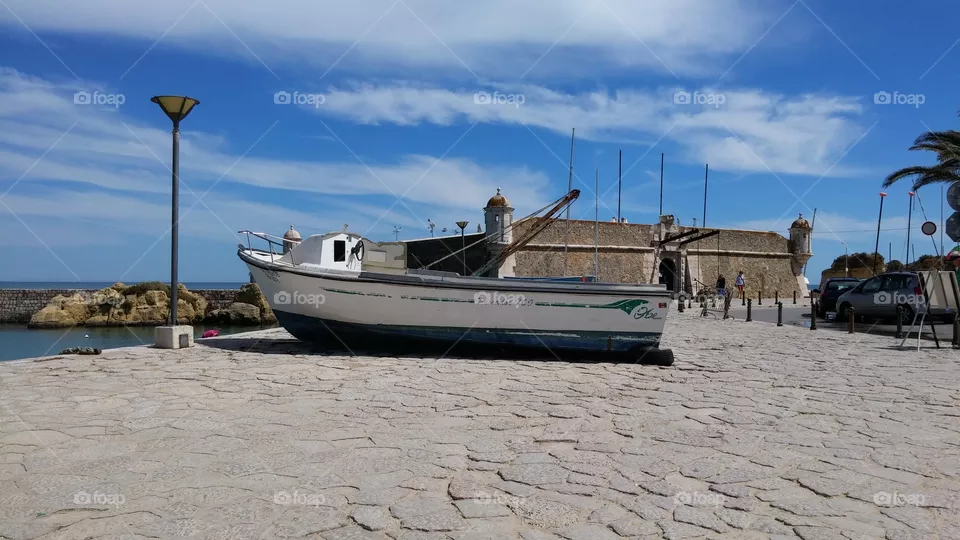 boat. boat in the harbor of albufeira Portugal 