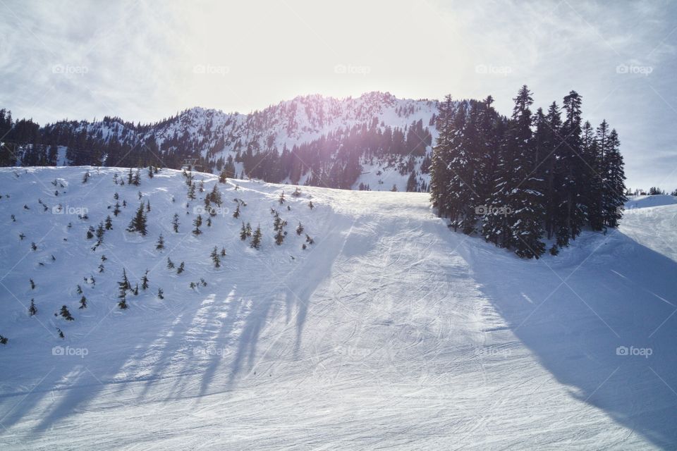 Mountain Ski Hill on Sunny Day