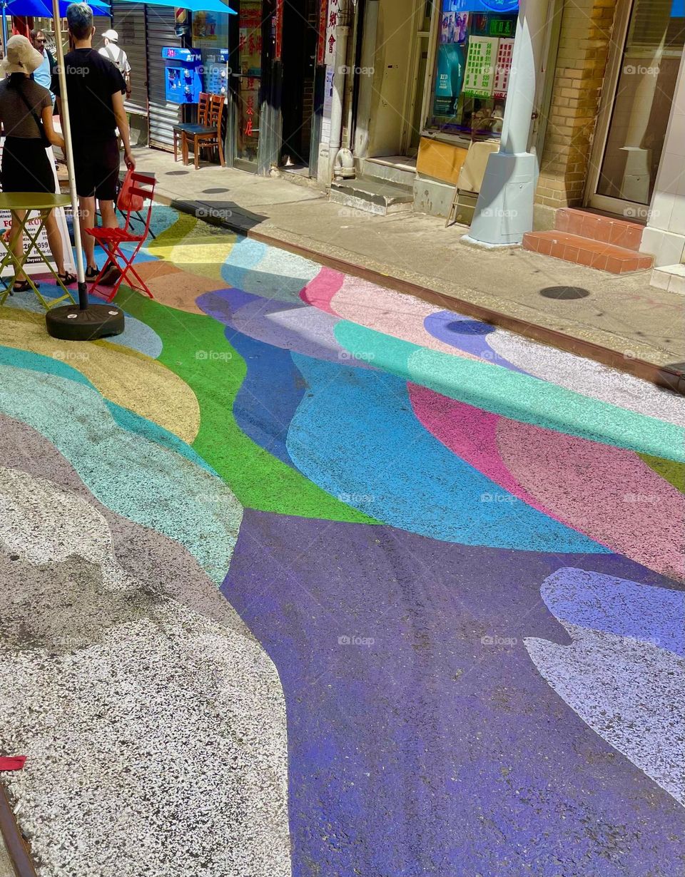 Technicolor street mural on Doyers St, Chinatown NYC