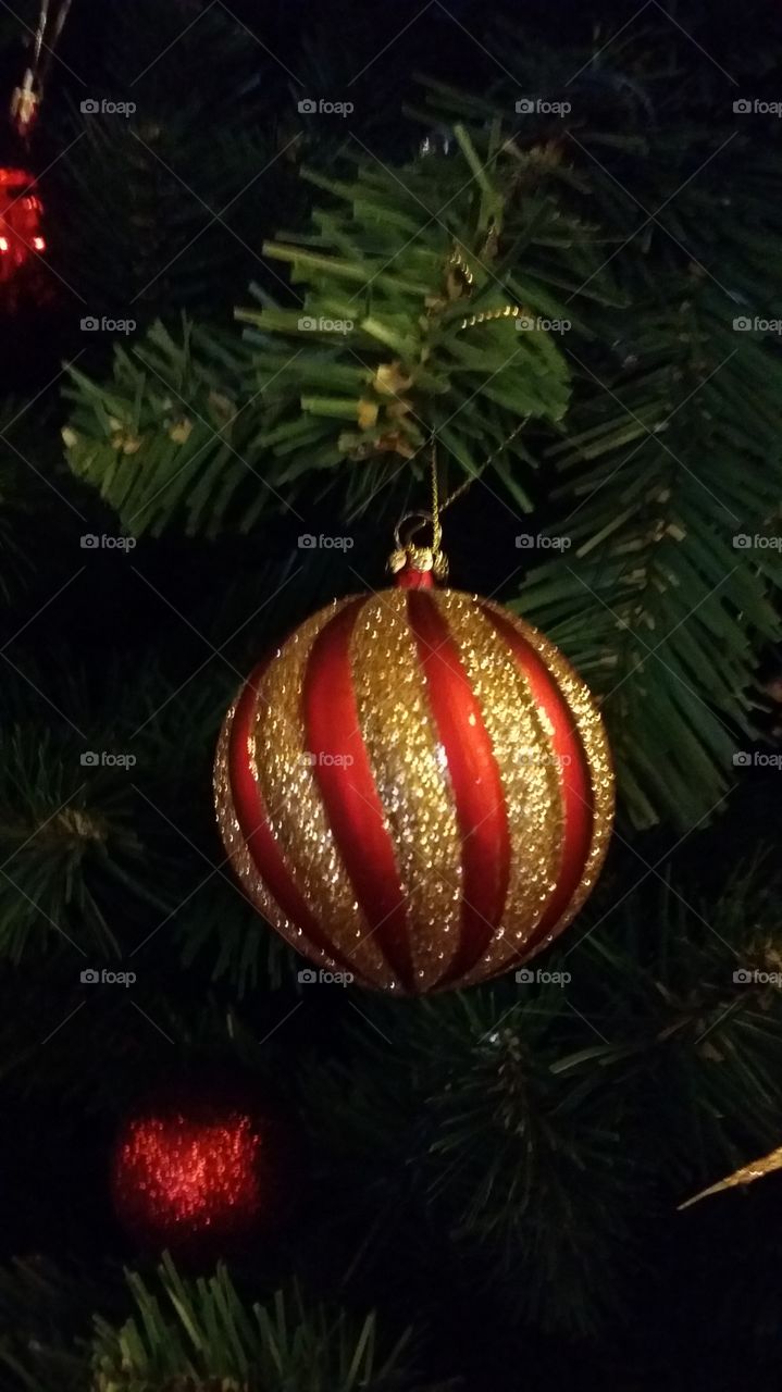 red ornament on tree
