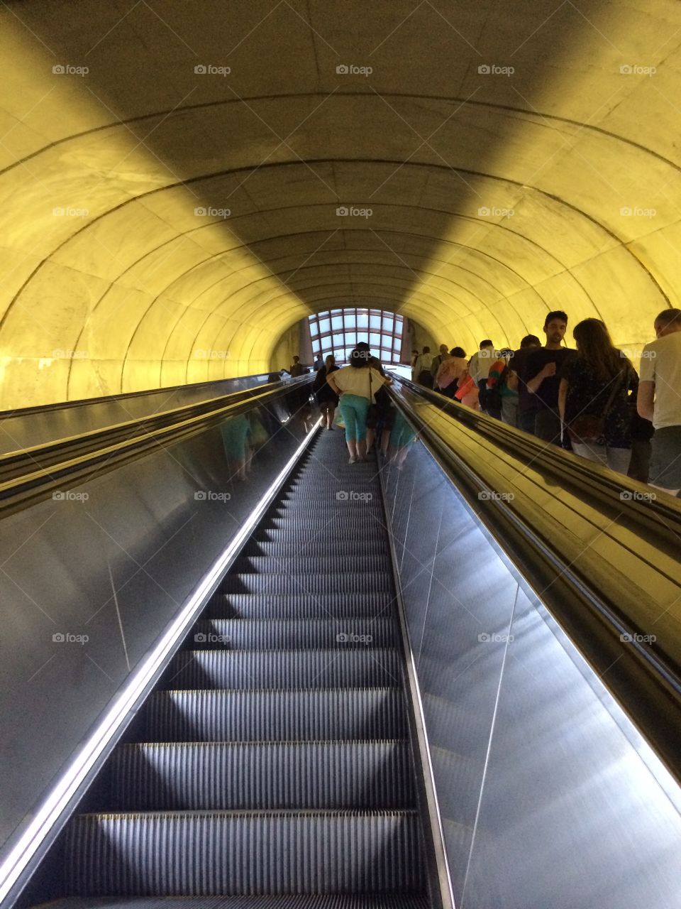 Never ending escalator . The Metro in Washington D.C. 