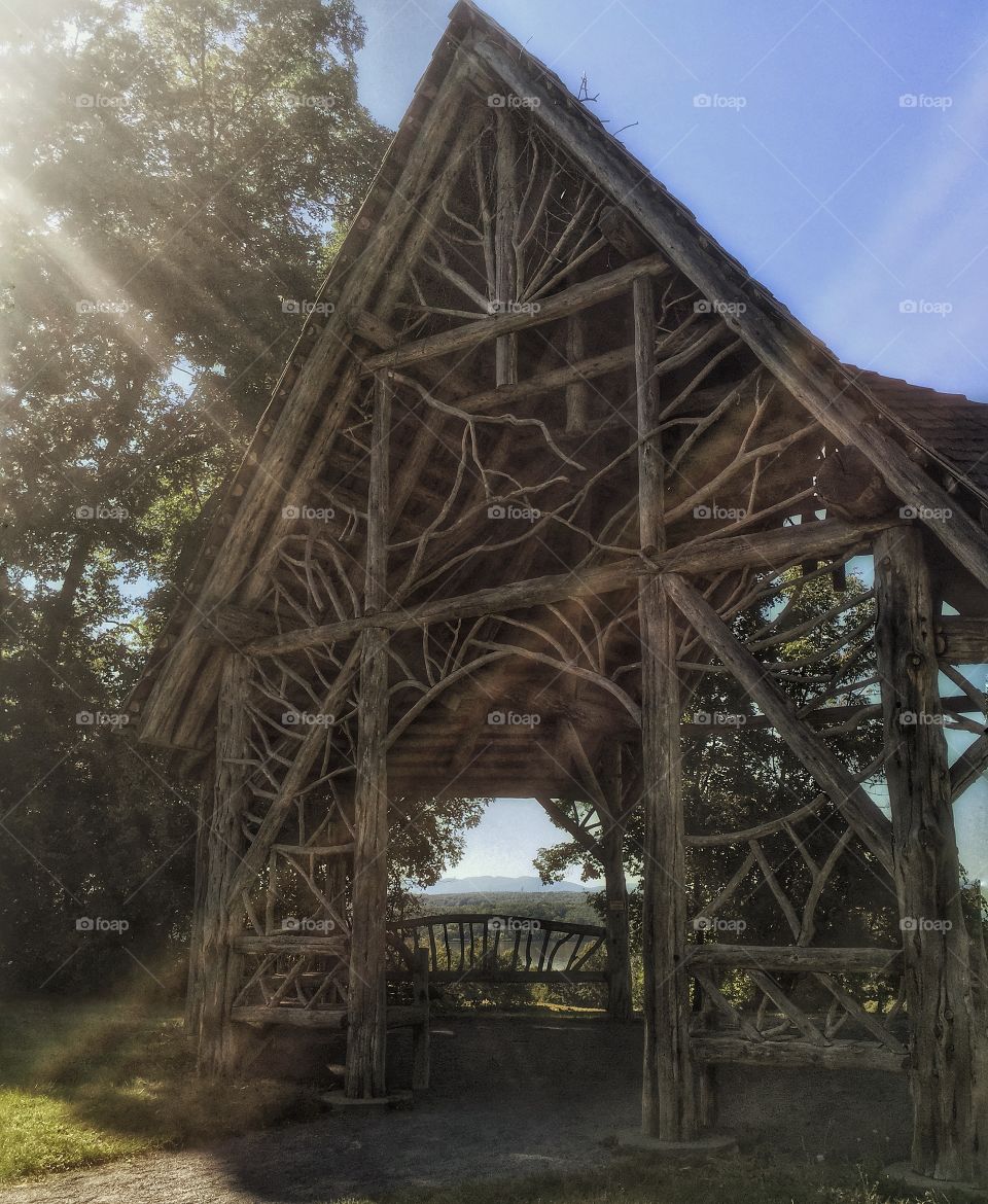 Rustic pavilion over the river. A rustic pavilion overlooking New York's Hudson River. 