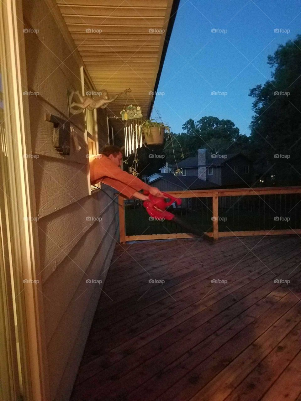 Blowing off the deck