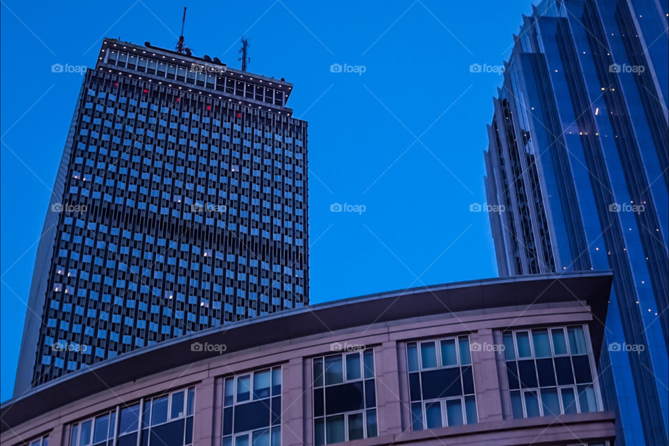 Prudential Center in Boston, MA, USA captured in late evening.