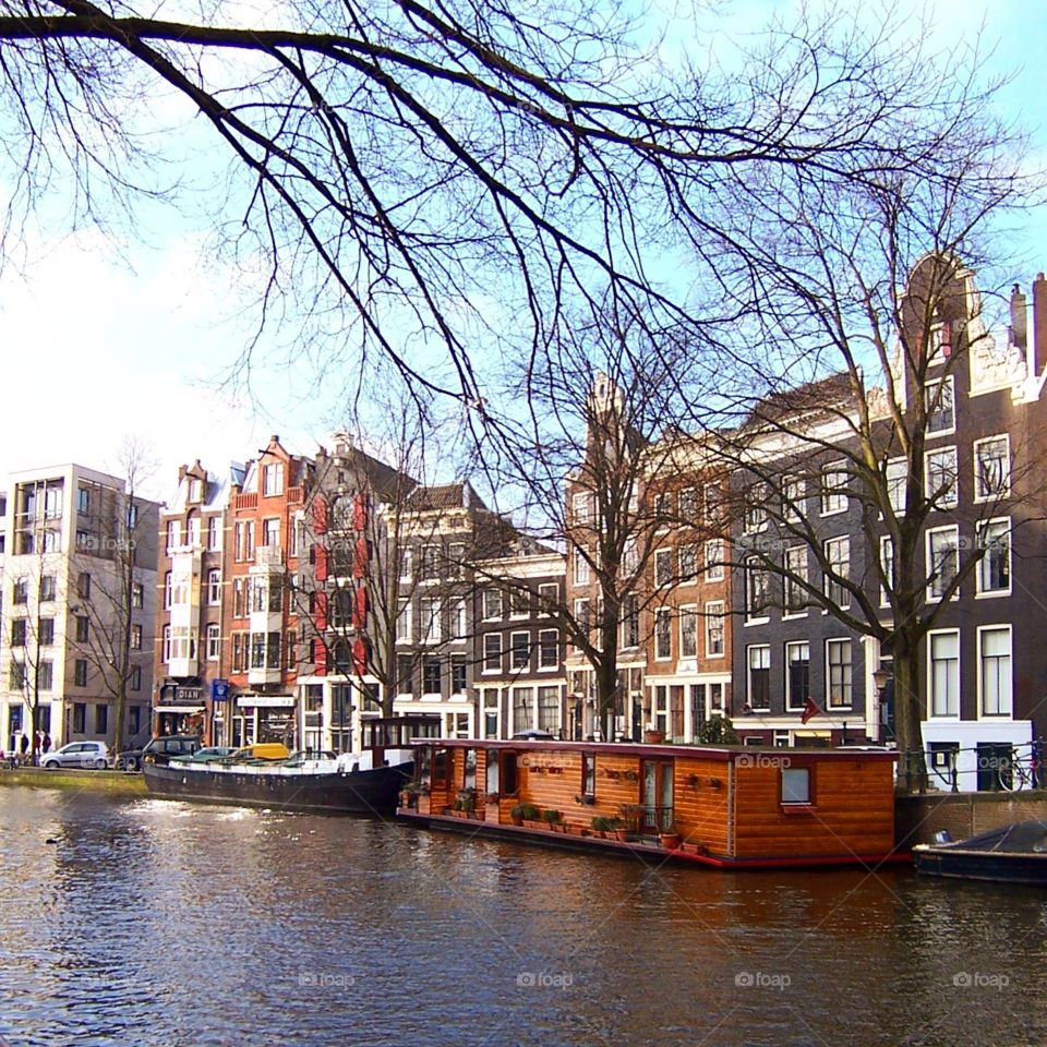 Houseboat on the canals of Amsterdam