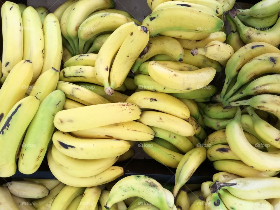 Elevated view of ripe bananas