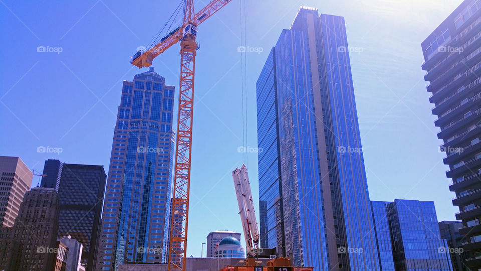 Shiny reflection of of Seattle Skyscrapers on a sunny day