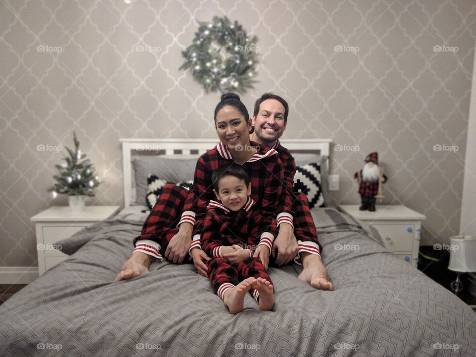Happy holiday with our family matching PJ’s in our bedroom 
