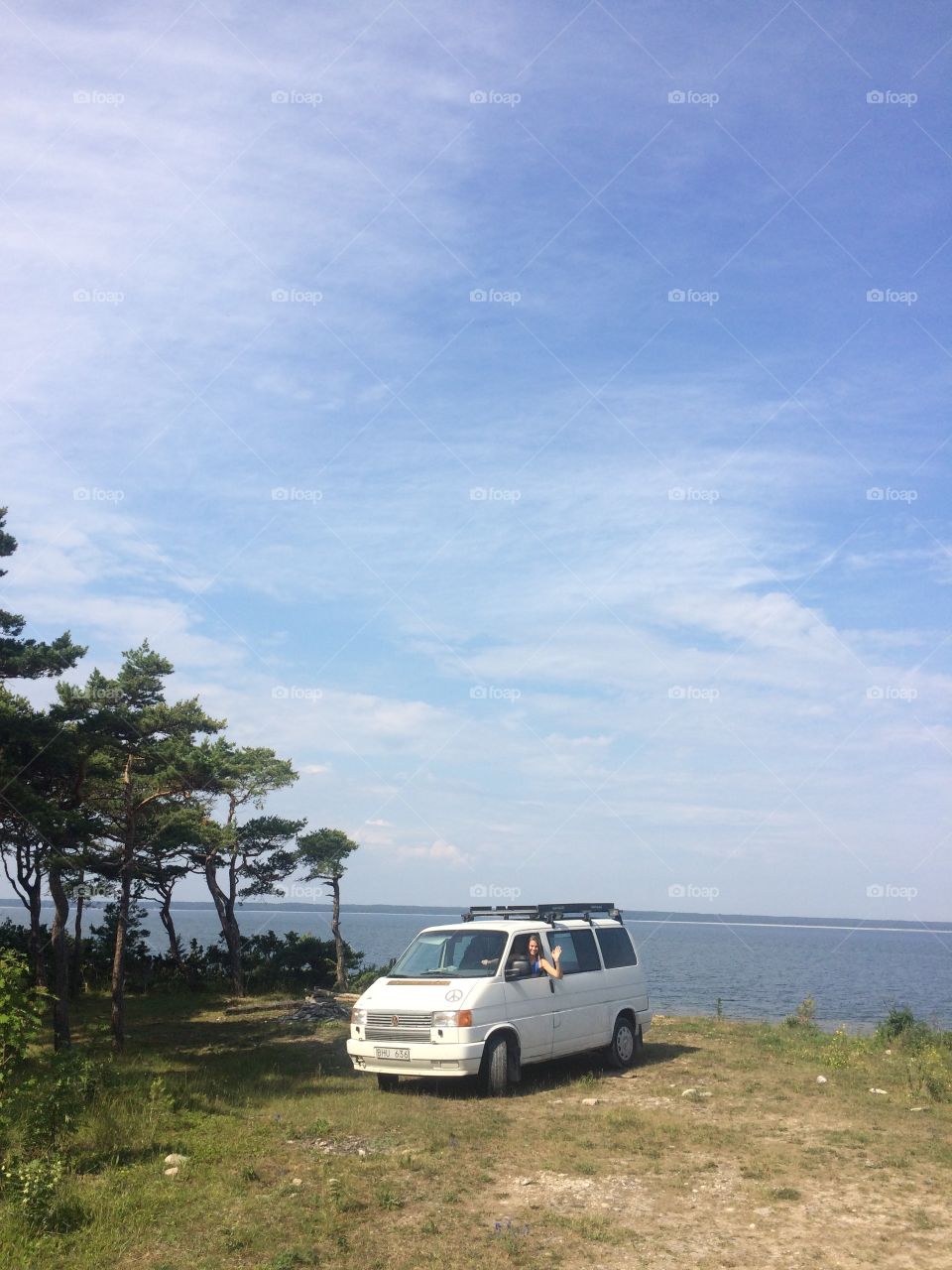 Campervan camping in nature with seaview