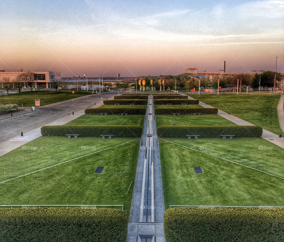 Scenic view of garden during sunset