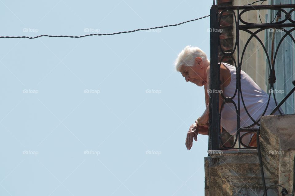Old Lady On Balcony,Havana,Cuba