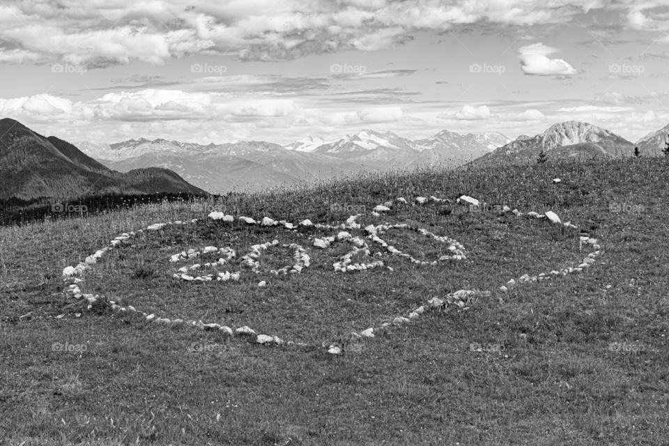 heart of stones in the mountains - black and white