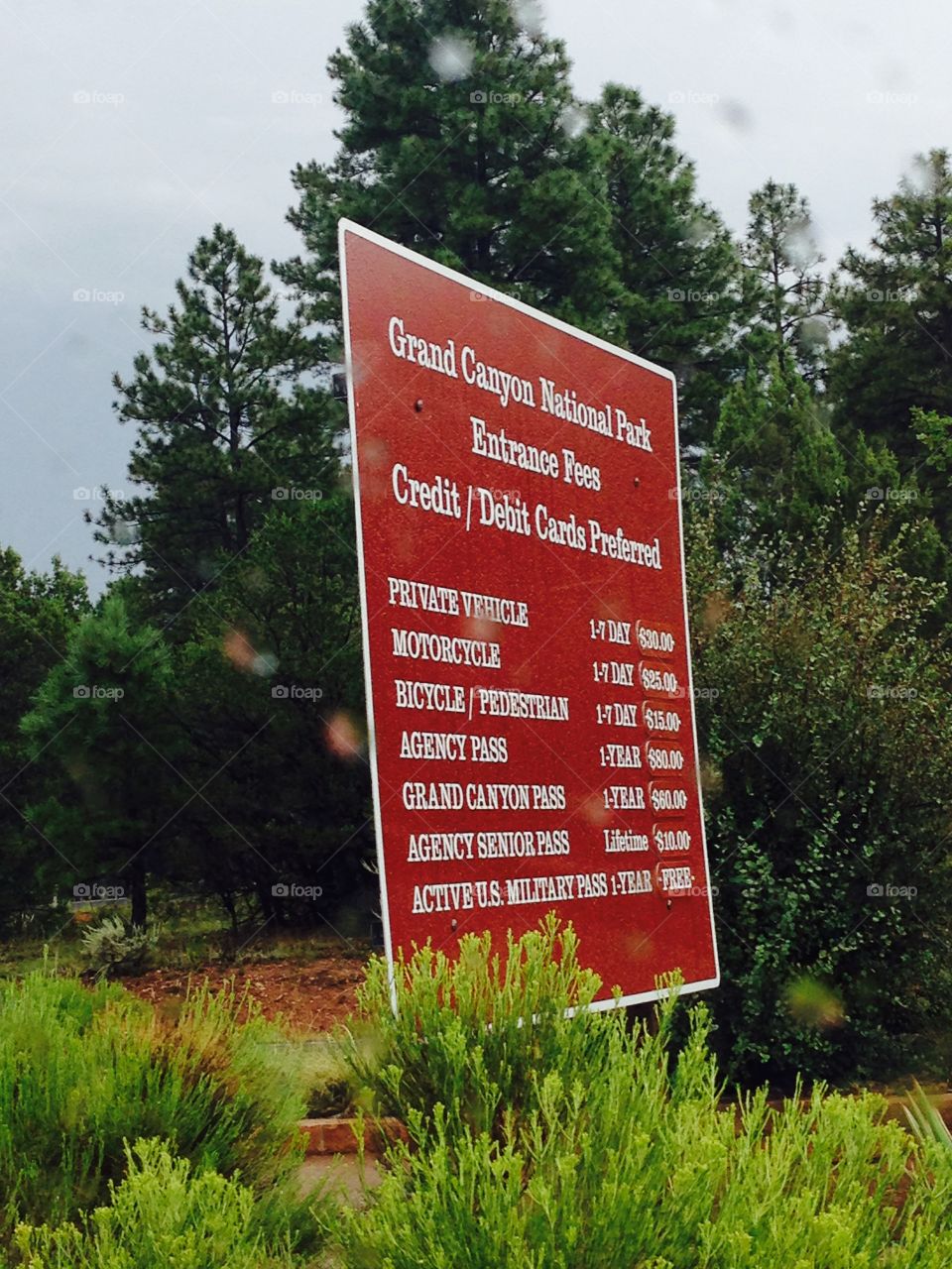 Grand canyon National park entrace fees sign