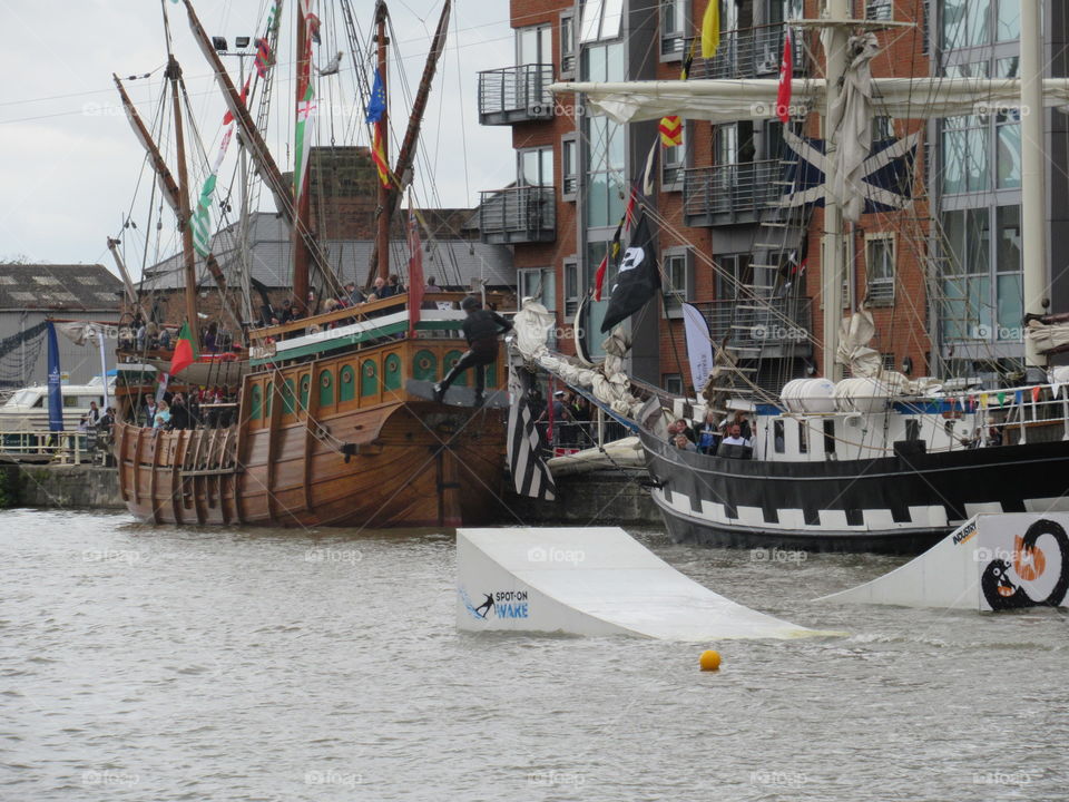 Tall ship festival at Gloucester and if you look closer at this photo there is a man on water ski flying through the air