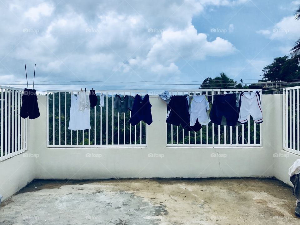 Laundry up to dry on gloomy day