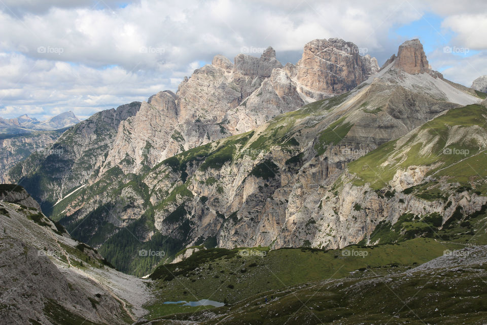 View of beautiful mountain peaks in the Dolomites Italy 