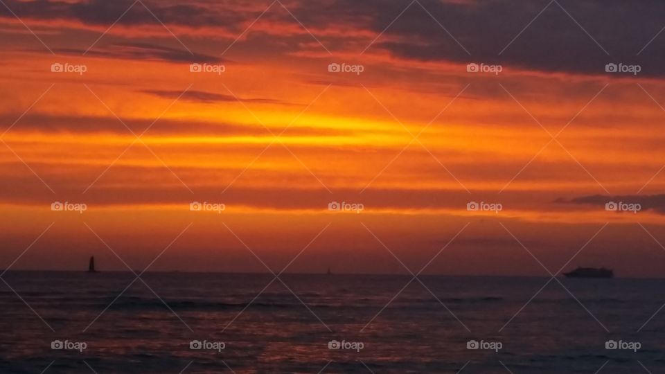 Sunset Colors Over Waikiki Beach