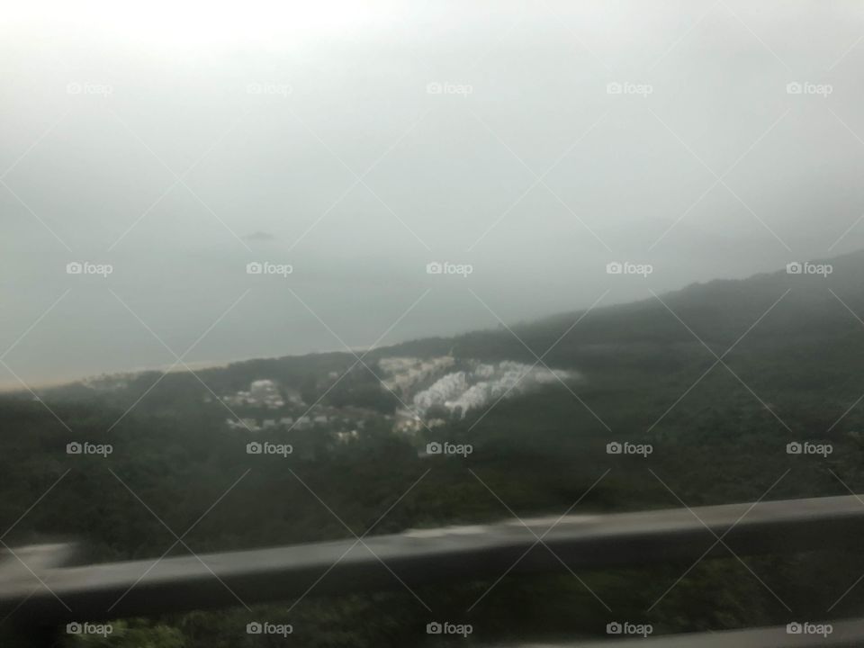 View from Lantau Island, Gondola Tram to Ngong Ping Village, Hong Kong. 