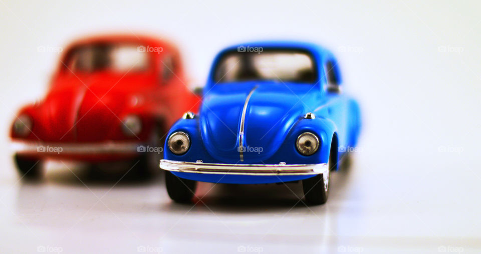 VW red and blue car