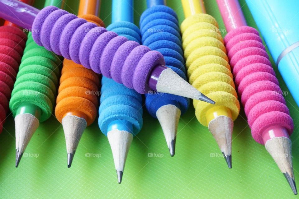Sharp new pencils with colourful sponges grippers 