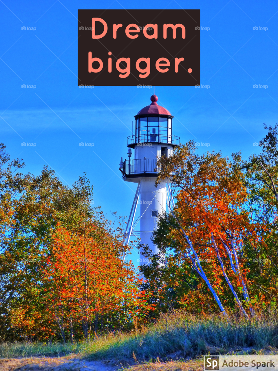 Dream bigger.  The lighthouse on a fall day at whitefish point in paradise Michigan in the U. P. 