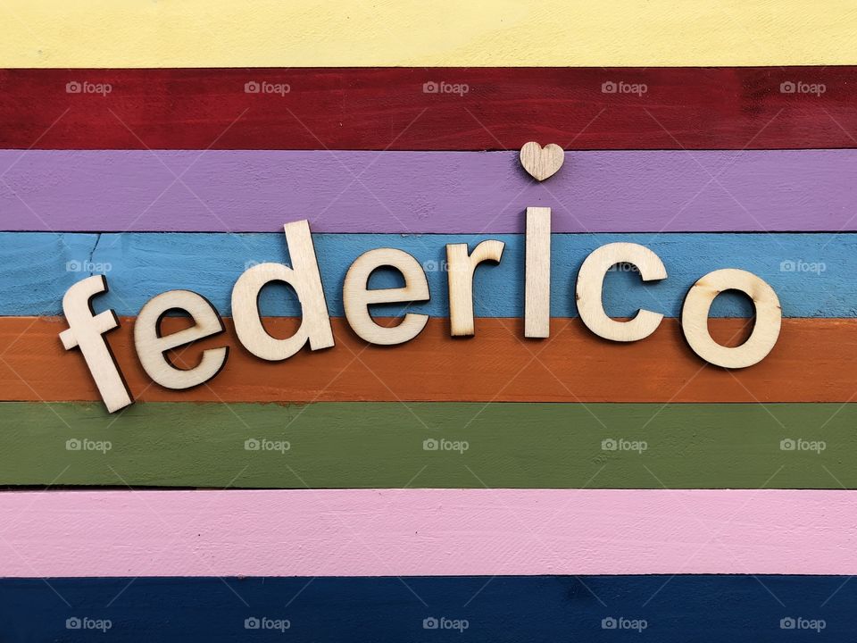 Federico, masculine given name with wooden letters