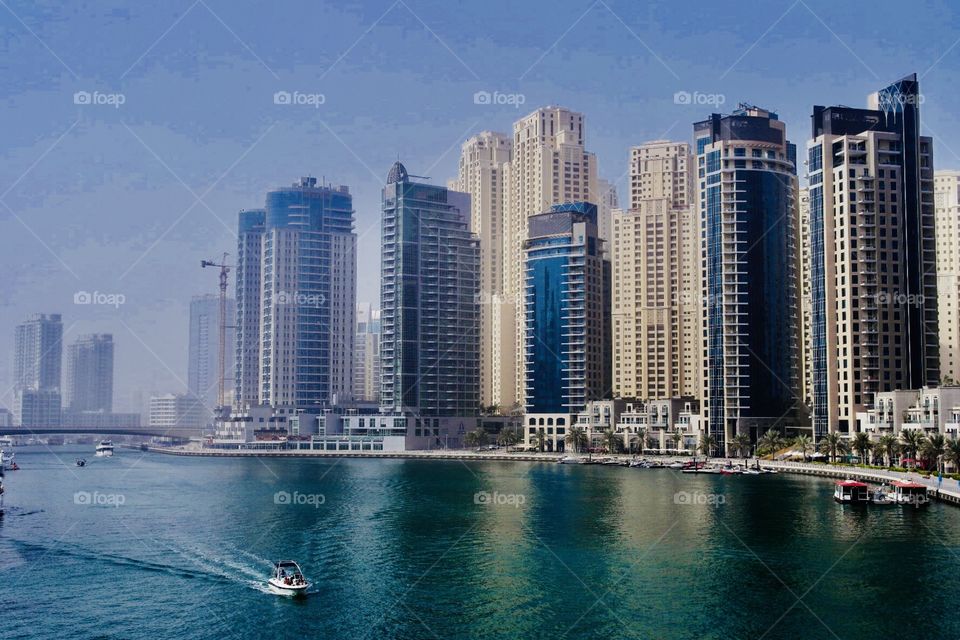 Skyscrapers and futuristiversioita buildings in the Dubai marina