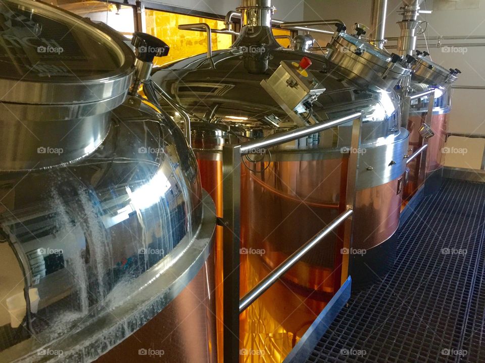 Micro Brewery. Kettles at micro brewery