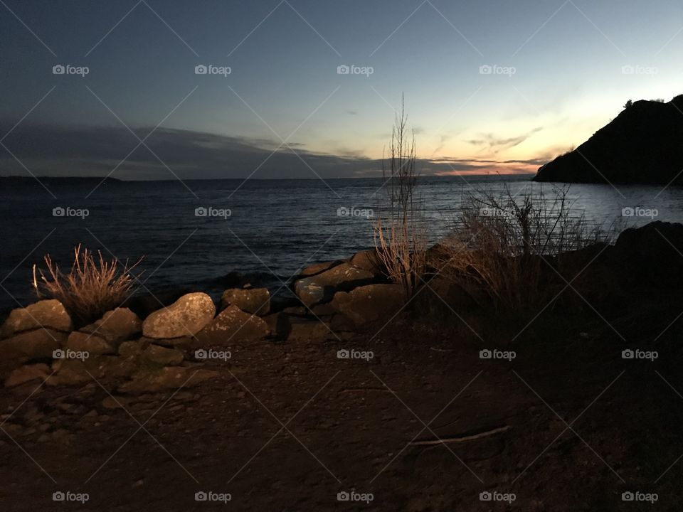 Sunset over the water