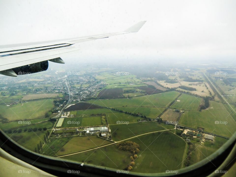 View of field from airplane window