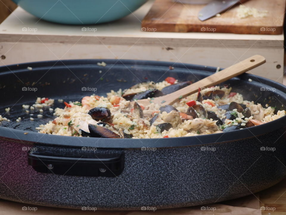 Paella cooking