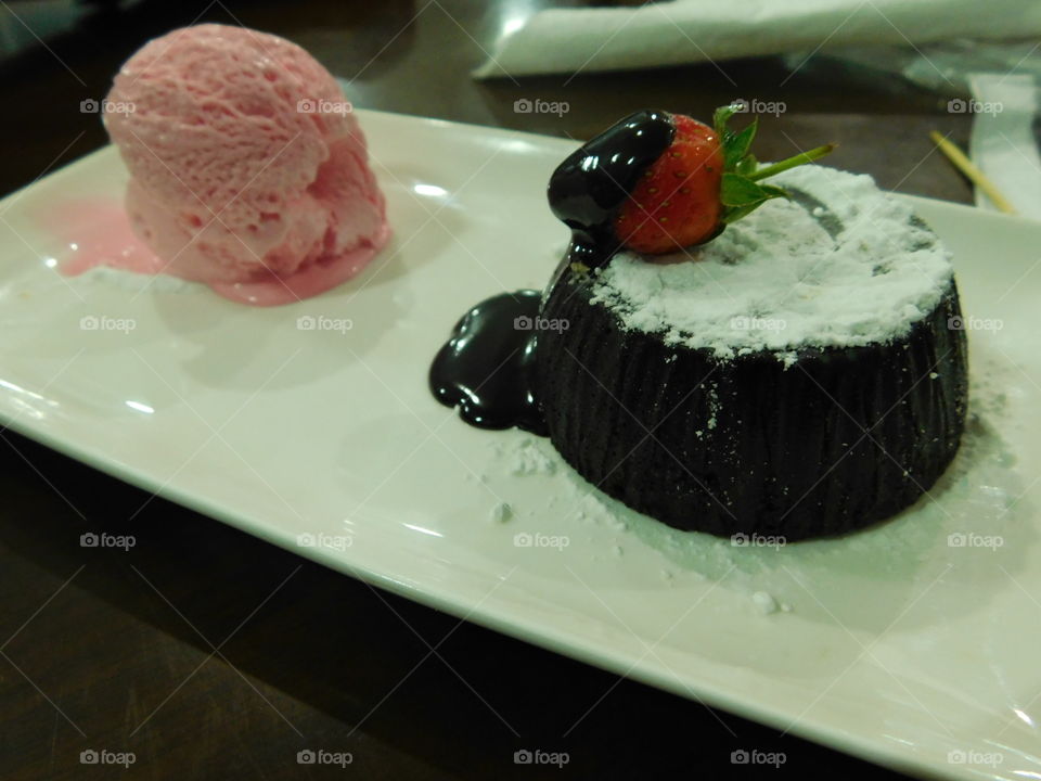 Chocolate and ice-cream on plate