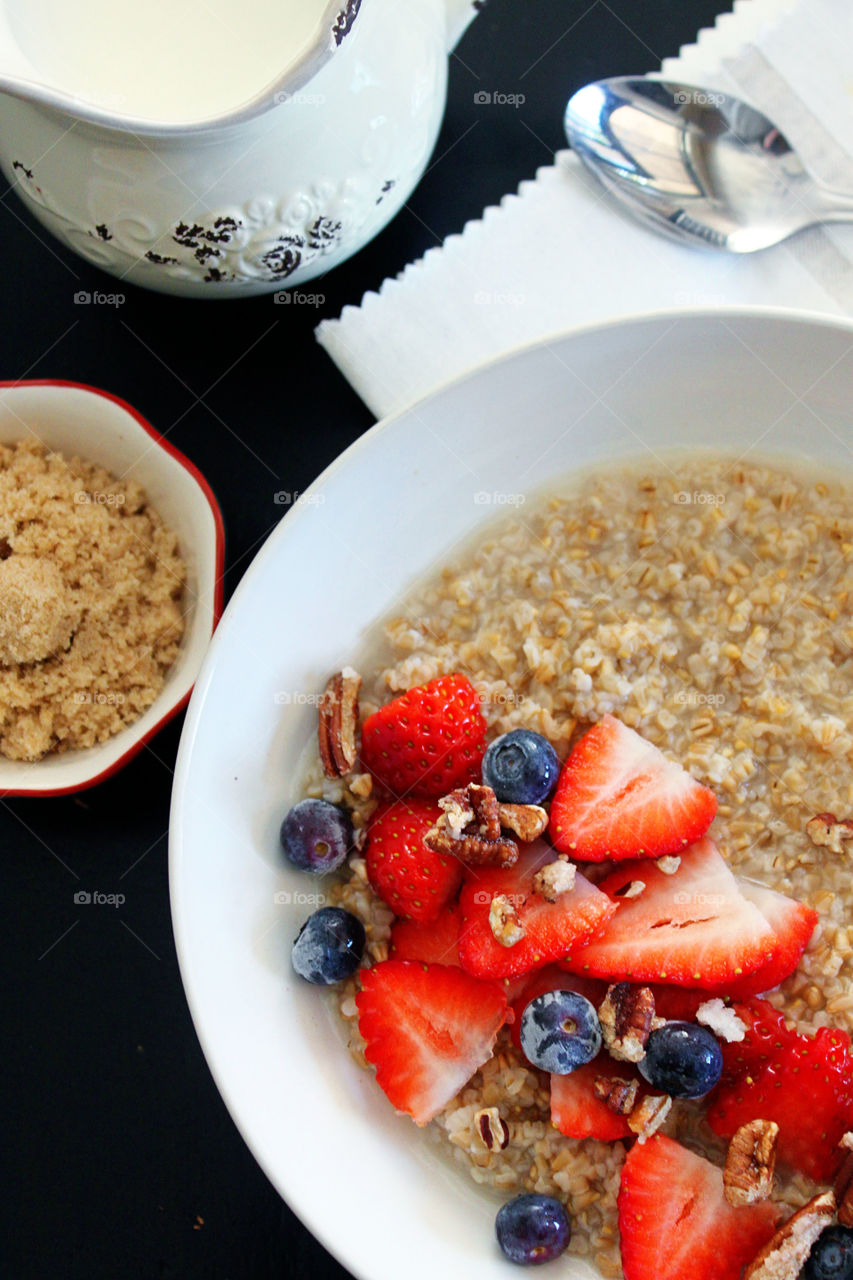 Close-up of oats with berry fruit