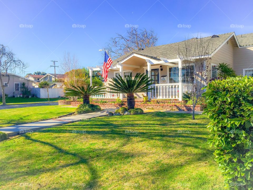 Home With USA Flag In My Neighborhood