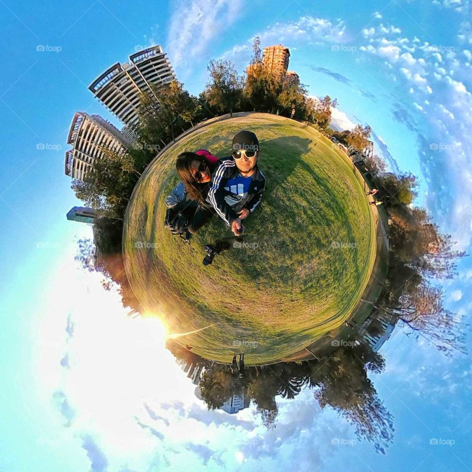 spherical view of people in the park