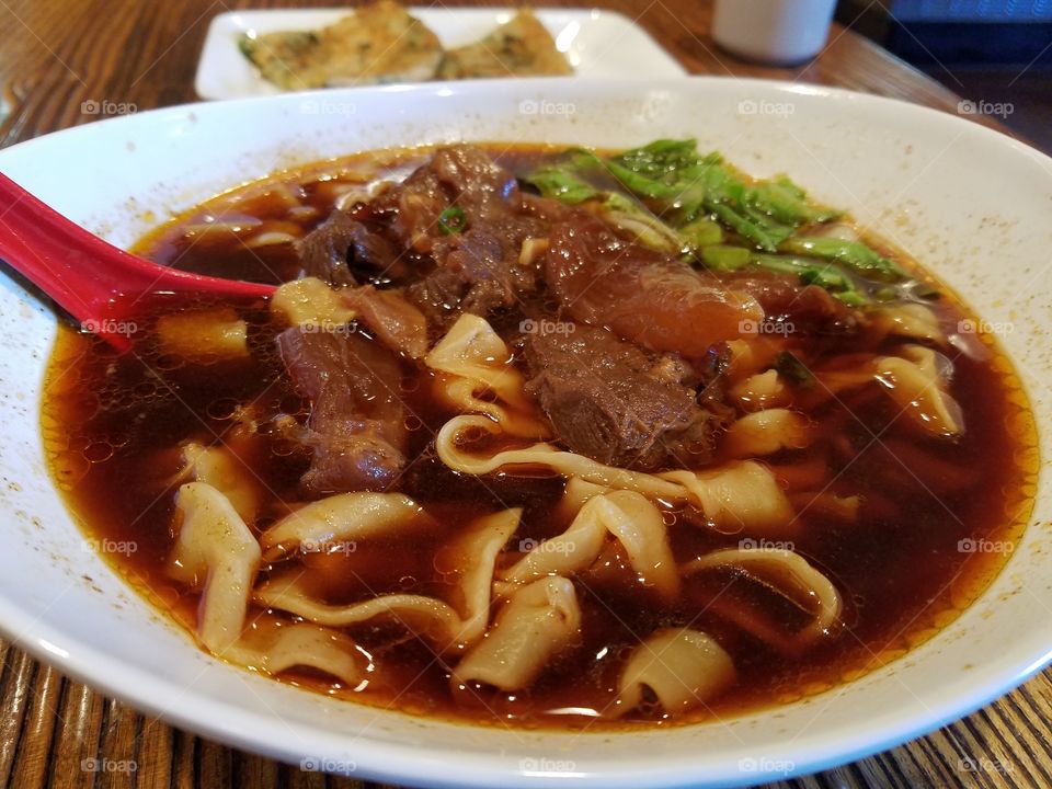 Taiwanese beef tendon egg noodle soup