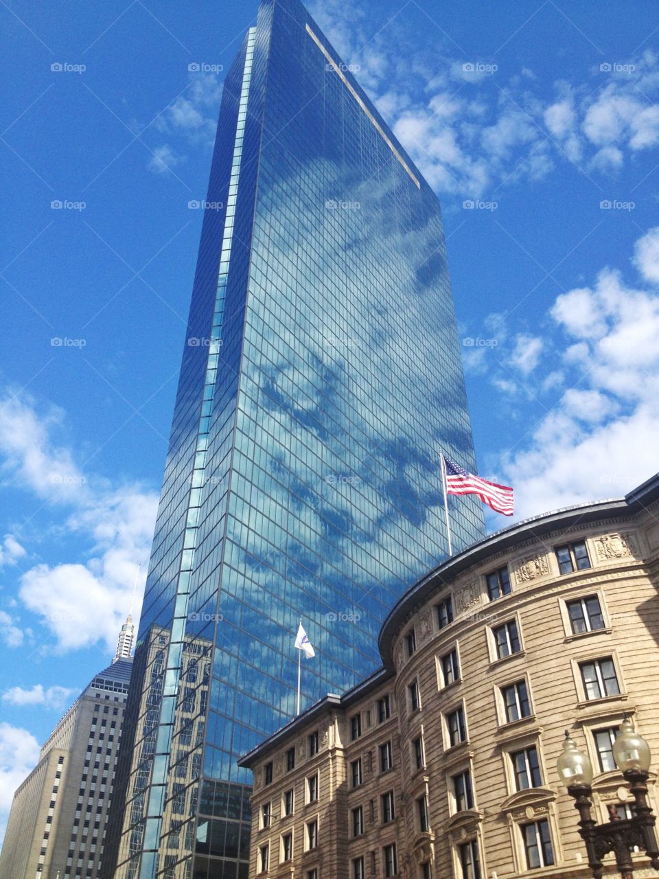 Looking up John Hancock Tower. John Hancock Tower of Boston