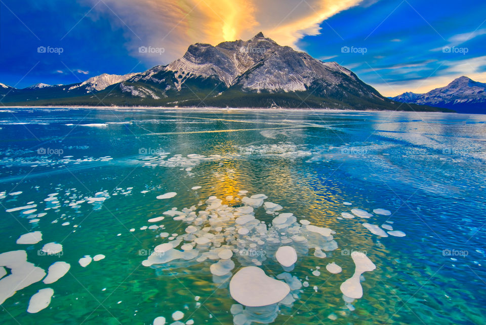 Abraham Lake Alberta Canada. Methane bubbles